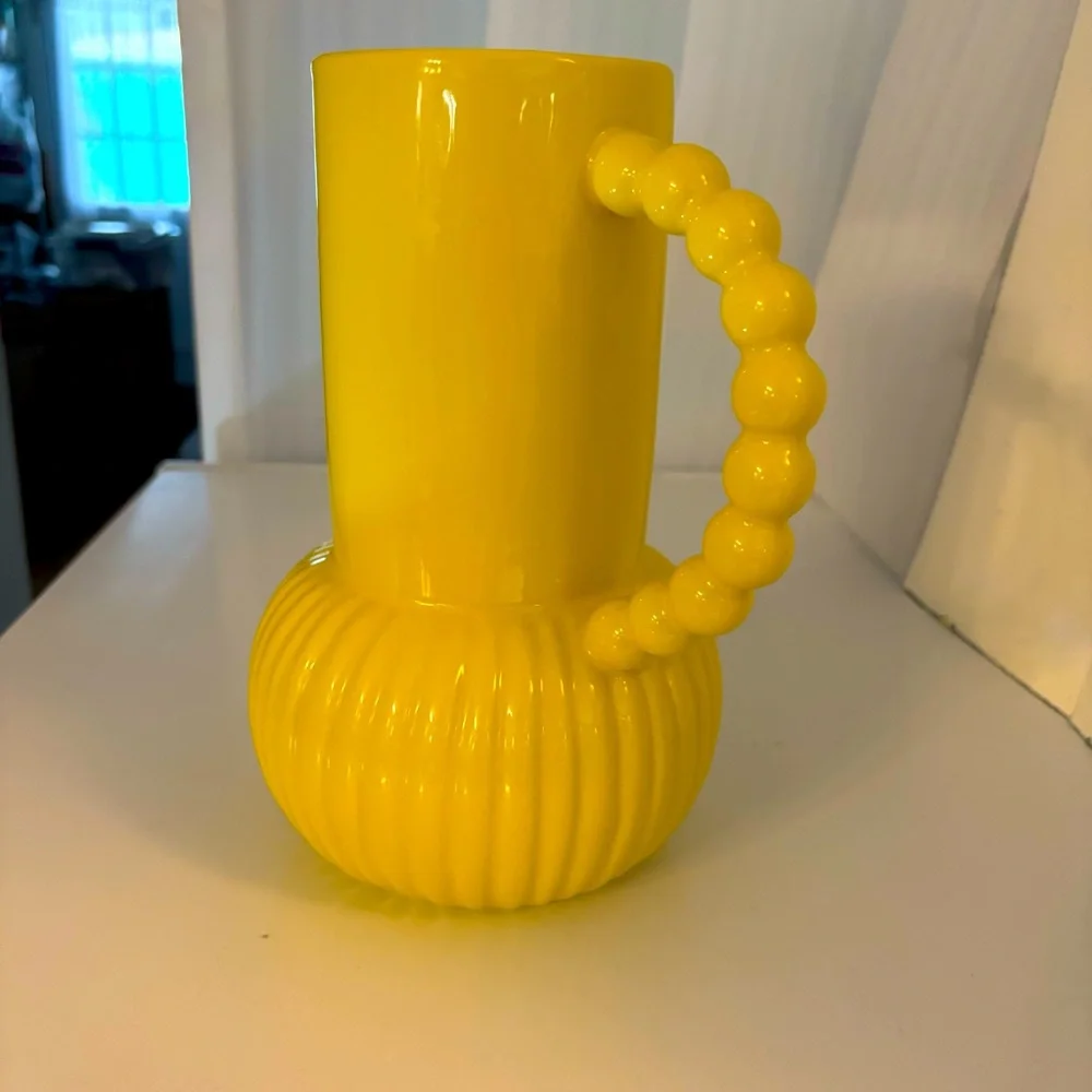 Tabitha Brown for Target Yellow Pitcher Vase Stoneware Boho 9.75 “ Tall Like New